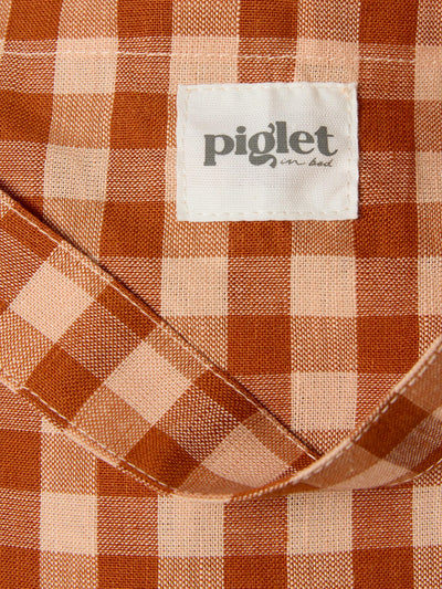 Cinnamon/Peach Colour Drenched Gingham Linen Blend Tote Bag
