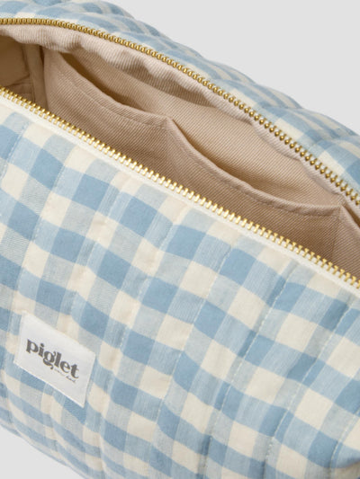 Warm Blue Gingham Linen Blend Wash Bag - alternate image