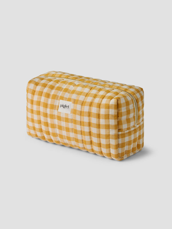 Honey Gingham Linen Blend Wash Bag
