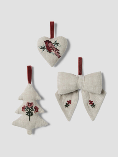 Oatmeal Cross Stitch Tapestry Baubles Bow Set of 3