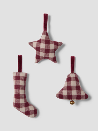 Rhubarb Gingham Baubles Star Set of 3