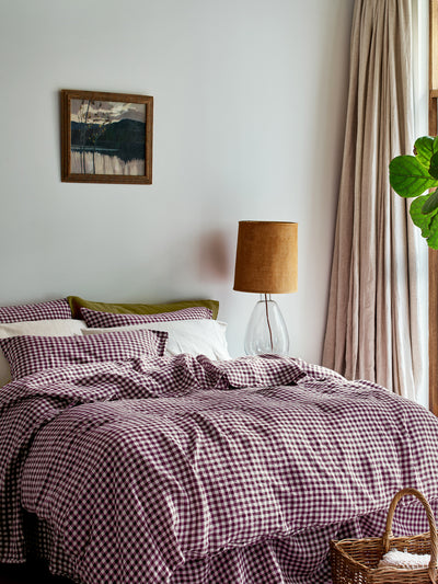 Berry Gingham 100% Linen Duvet Cover - alternate image