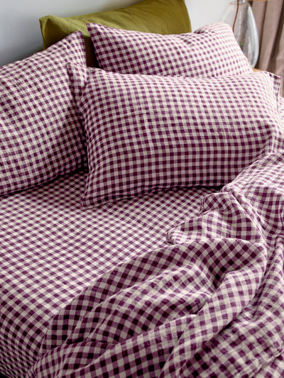 Berry Gingham 100% Linen Fitted Sheet