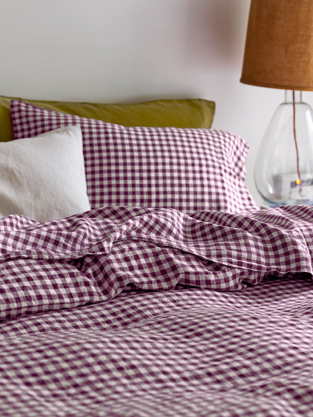 Berry Gingham 100% Linen Flat Sheet