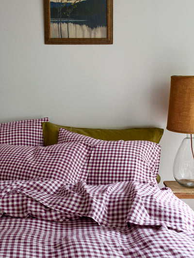 Berry Gingham 100% Linen Pillowcases (Pair)