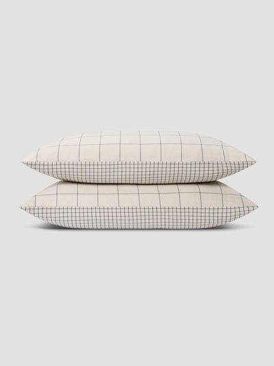 Dream Blue Burlow Plaid Washed Cotton Percale Pillowcases (Pair)