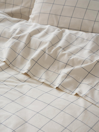 Dream Blue Burlow Plaid Washed Cotton Percale Flat Sheet