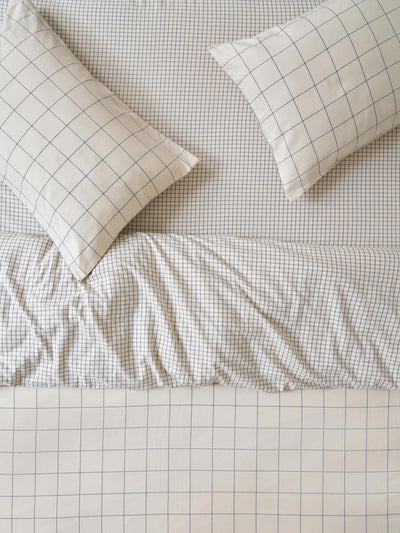 Dream Blue Burlow Plaid Washed Cotton Percale Duvet Cover