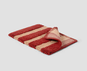 Sandstone Red Pembroke Stripe Cotton Bath Mat - Piglet in Bed US