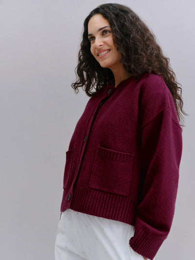 Berry Crew Neck Wool Cardigan - alternate image