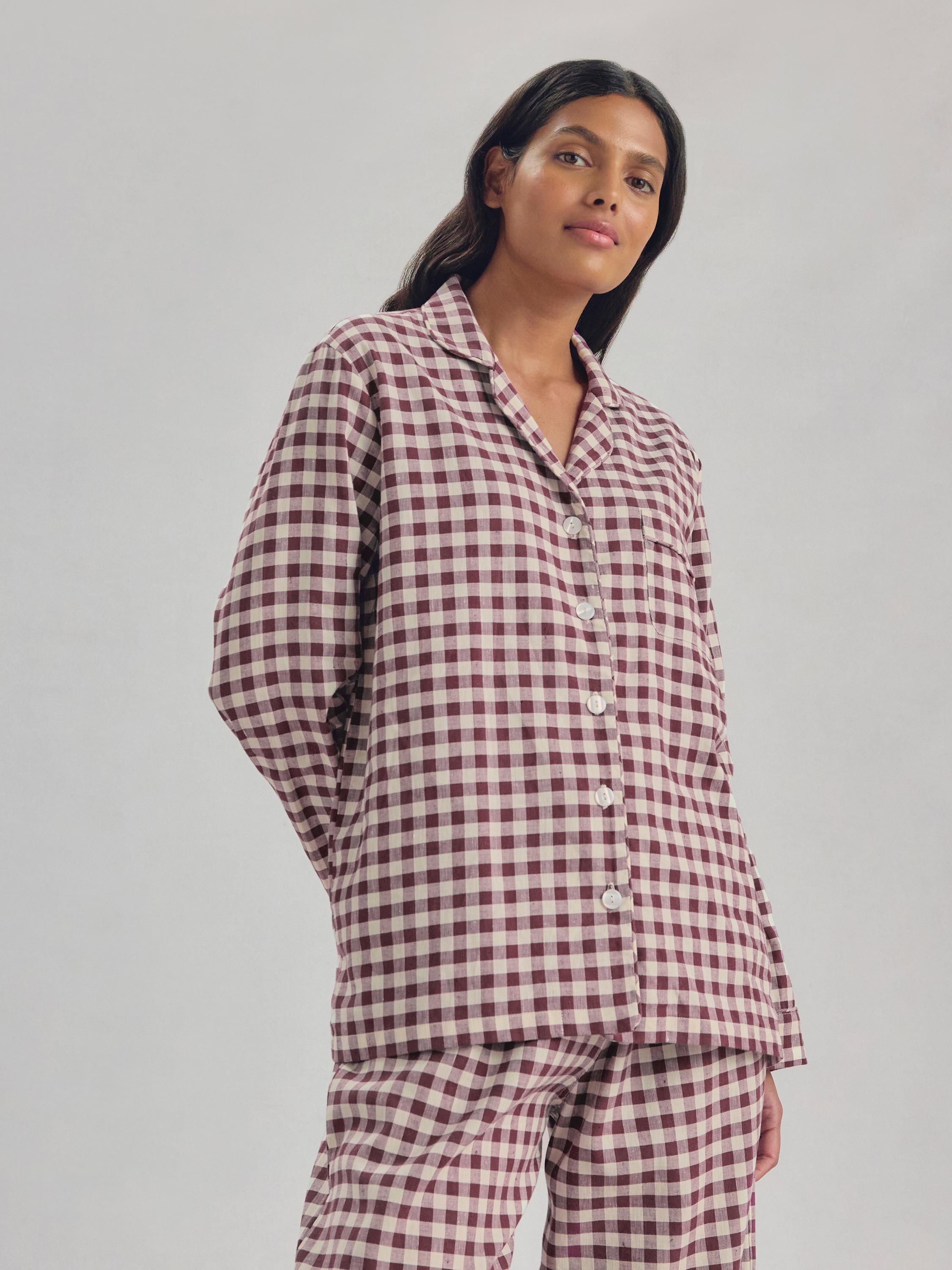 Berry Gingham Linen Blend Pajama Set | Piglet in Bed US