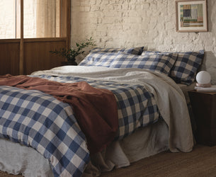 Blueberry Emsworth Plaid Linen Blend Duvet Cover