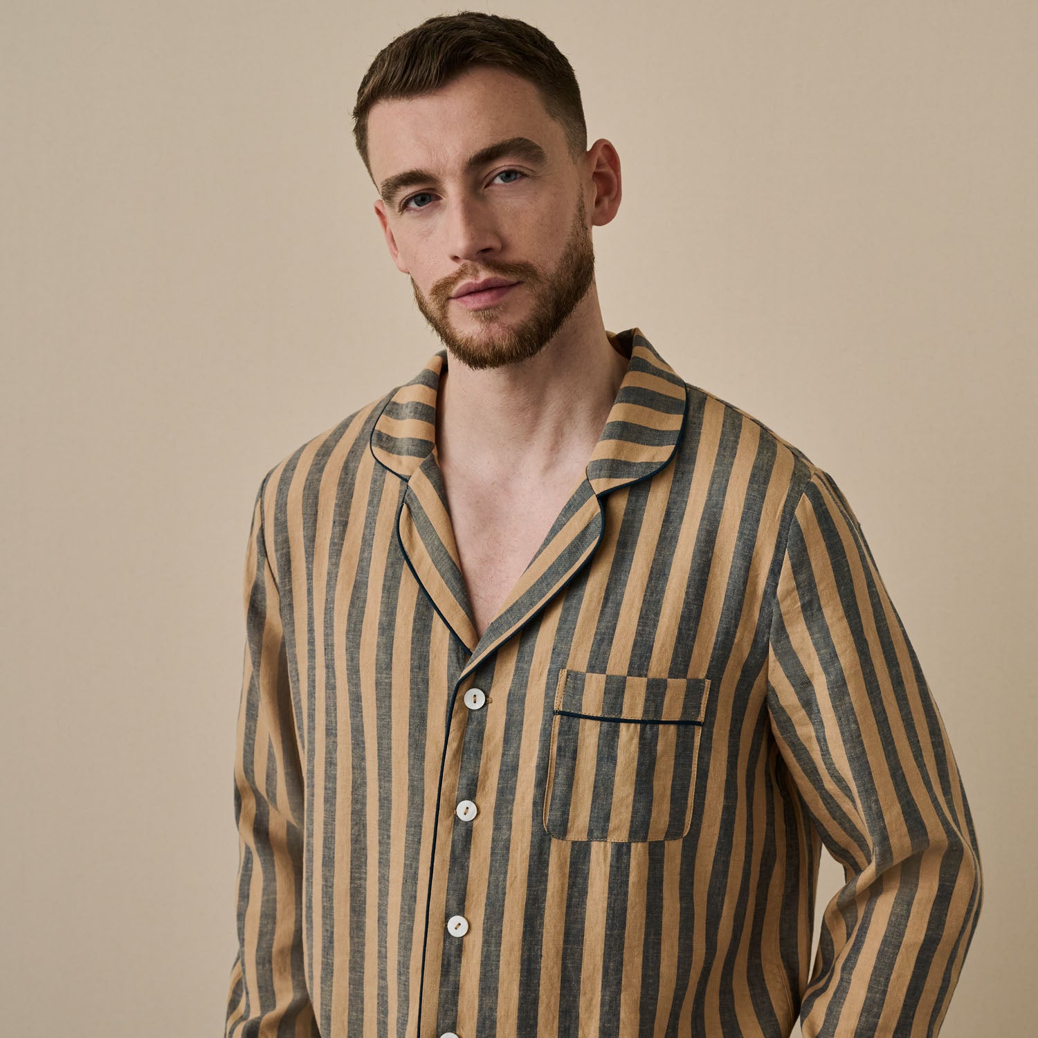 Men's Stripe Linen Pajama Shirt