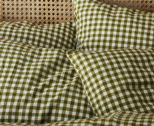 Botanical Green Gingham Linen Blend Pillowcase (Pair)