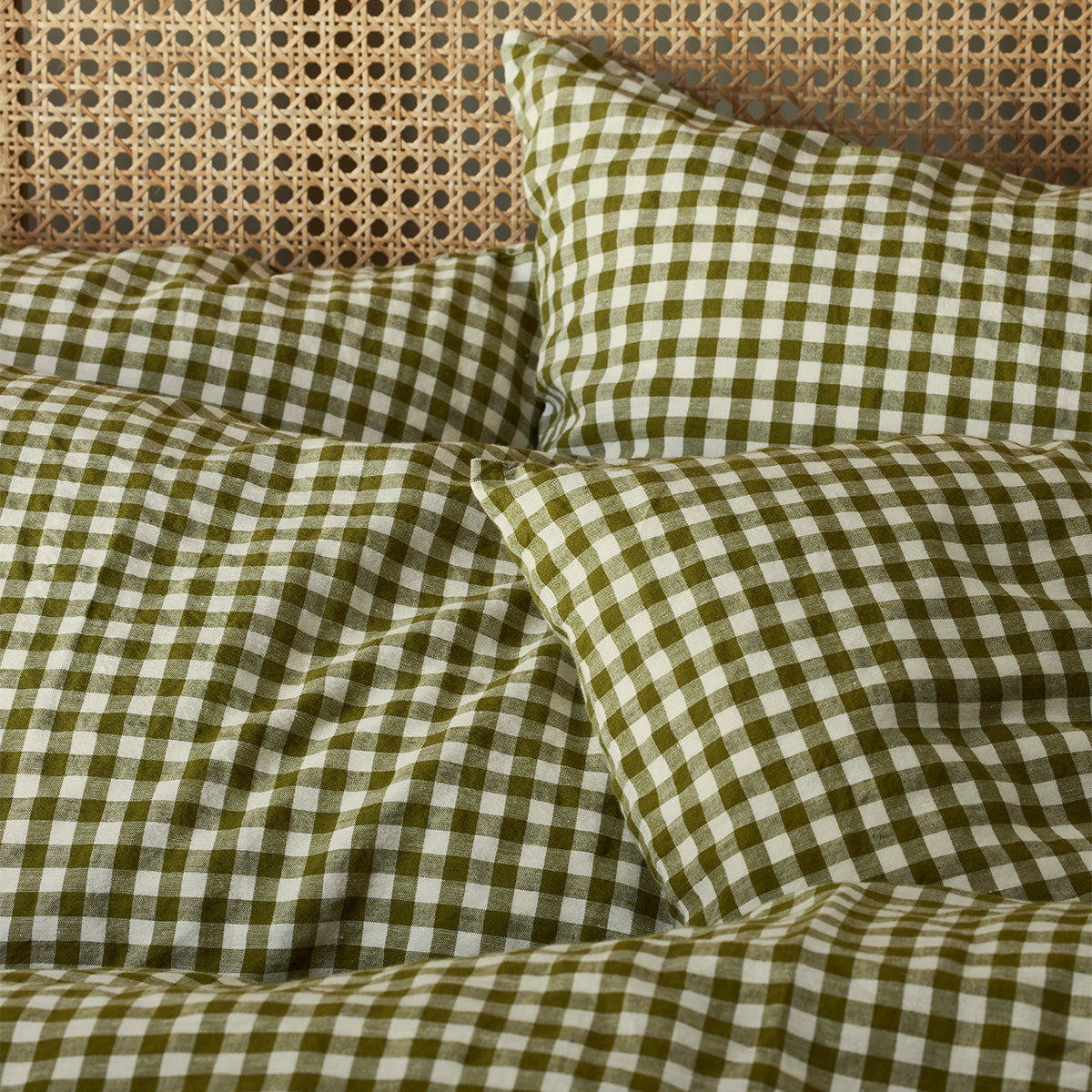 Botanical Green Gingham Linen Blend Pillowcase (Pair)