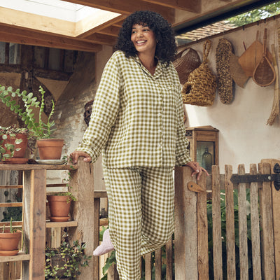 Botanical Green Gingham Linen Pajama pants - alternate image