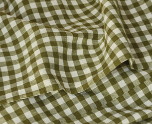 Botanical Green Gingham Linen Blend Flat Sheet