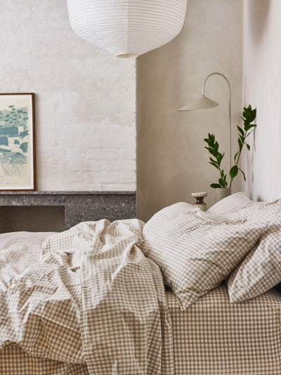 Café au Lait Gingham Washed Cotton Duvet Cover - alternate image