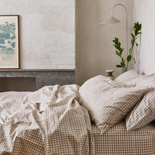 Cafe au Lait Small Gingham Cotton Duvet Cover