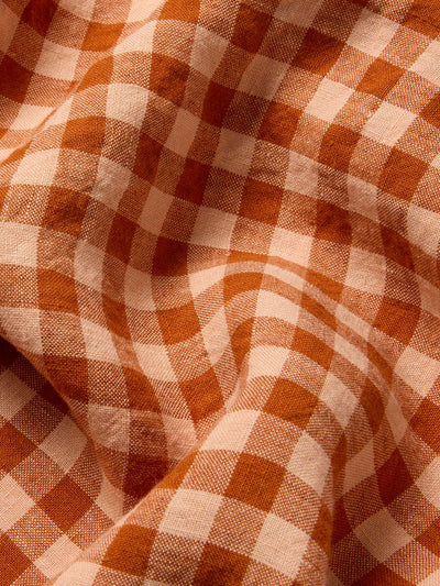 Cinnamon & Peach Colour Drenched Gingham Linen Blend Pillowcases (Pair)