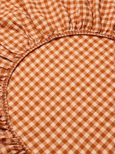 Cinnamon & Peach Colour Drenched Gingham Linen Blend Fitted Sheet - alternate image