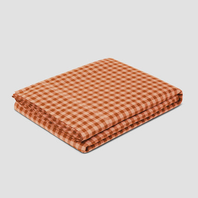 Cinnamon & Peach Color Drenched Gingham 100% Linen Flat Sheet - alternate image