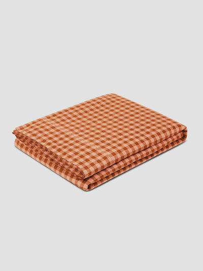 Cinnamon & Peach Colour Drenched Gingham Linen Blend Flat Sheet - alternate image