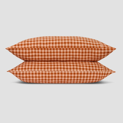 Cinnamon & Peach Color Drenched Gingham 100% Linen Pillowcases (Pair) - alternate image