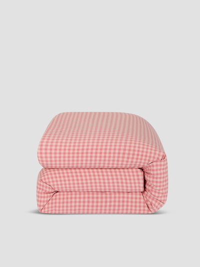 Dusty Pink & Rose Color Drenched Gingham Linen Blend Duvet Cover