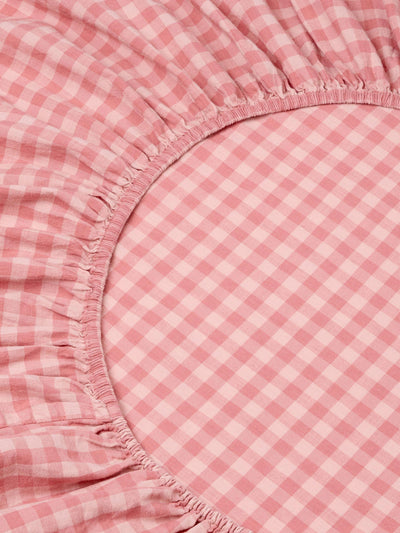 Dusty Pink & Rose Color Drenched Gingham Linen Blend Fitted Sheet