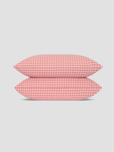 Dusty Pink & Rose Color Drenched Gingham Linen Blend Pillowcases (Pair)