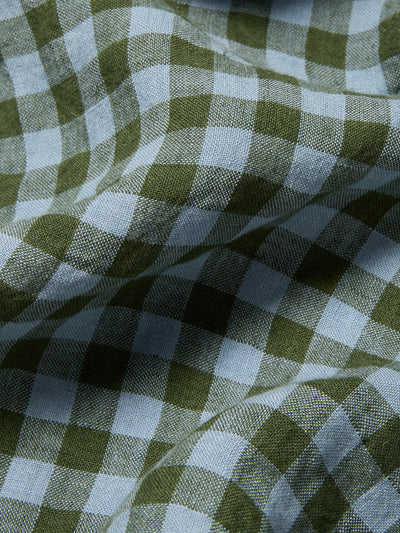 Fern Green & Dusk Blue Colour Drenched Gingham Linen Blend Pillowcases (Pair)