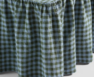 Fern Green & Dusk Blue Color Drenched Gingham Linen Blend Bed Skirt - Piglet in Bed US