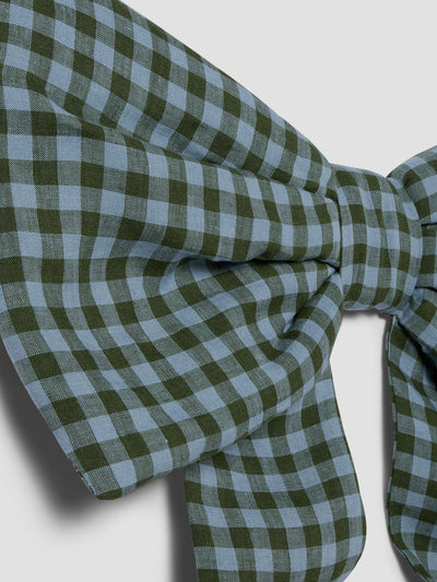 Fern Green & Dusk Blue Color Drenched Gingham Linen Blend Bow - alternate image