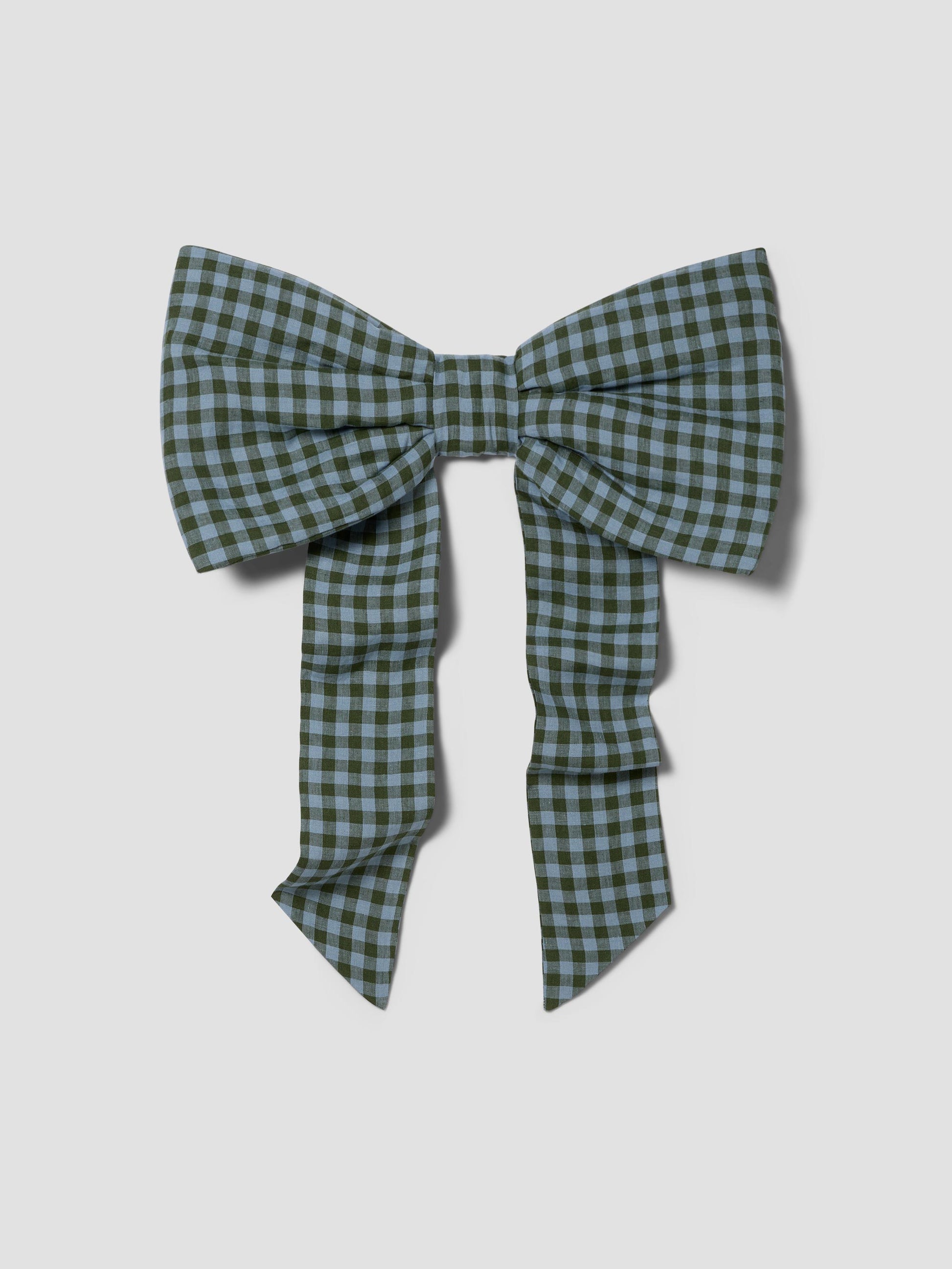 Fern Green & Dusk Blue Color Drenched Gingham Linen Blend Bow