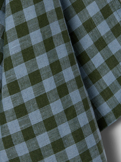 Fern Green & Dusk Blue Colour Drenched Gingham Linen Blend Tea Towel - alternate image