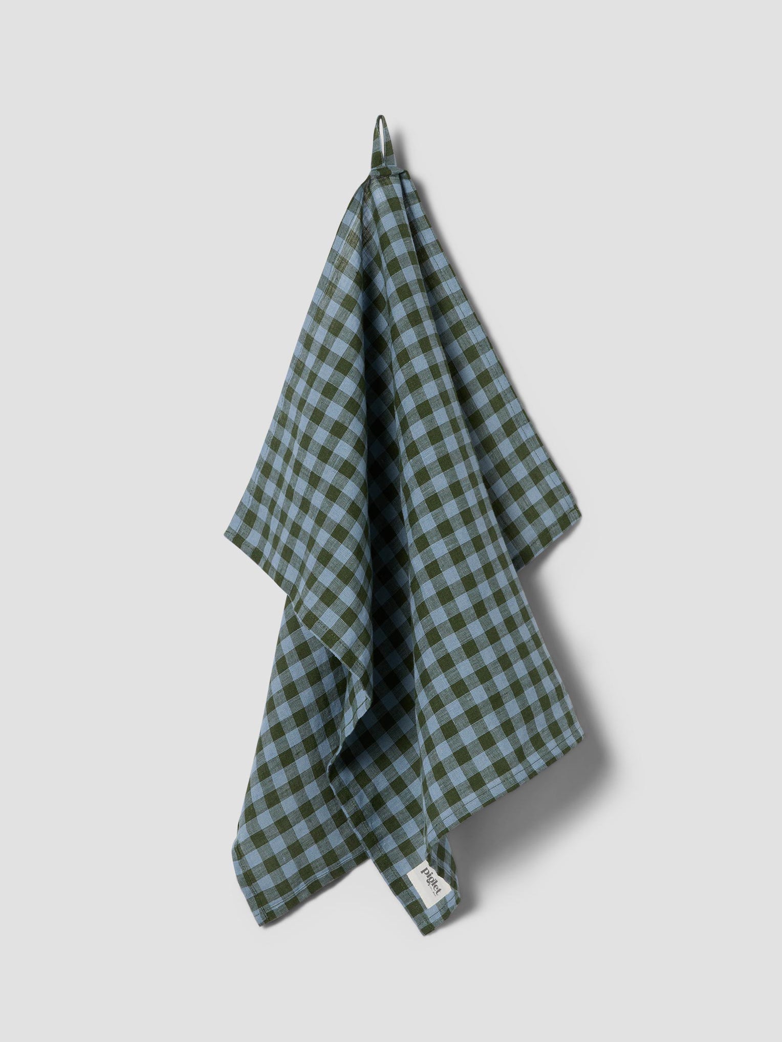Fern Green & Dusk Blue Colour Drenched Gingham Linen Blend Tea Towel