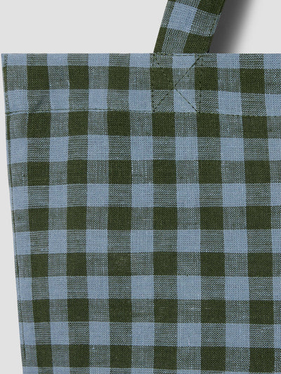 Fern Green & Dusk Blue Colour Drenched Gingham Linen Blend Tote Bag
