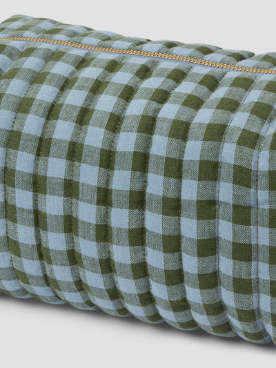 Fern Green & Dusk Blue Color Drenched Gingham Linen Blend Wash Bag