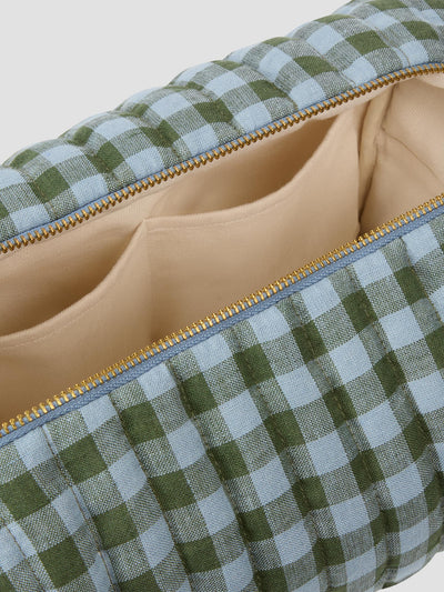 Fern Green & Dusk Blue Color Drenched Gingham Linen Blend Wash Bag - alternate image