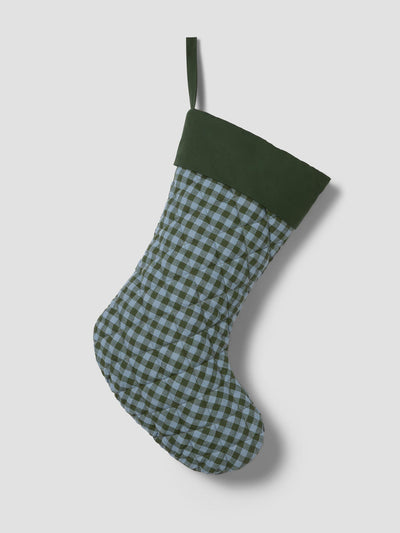 Fern Green & Dusk Blue Color Drenched Linen Blend Christmas Stocking