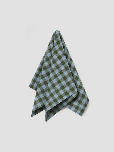 Fern Green & Dusk Blue Color Drenched Gingham Linen Blend Napkins Set of 4 - alternate image