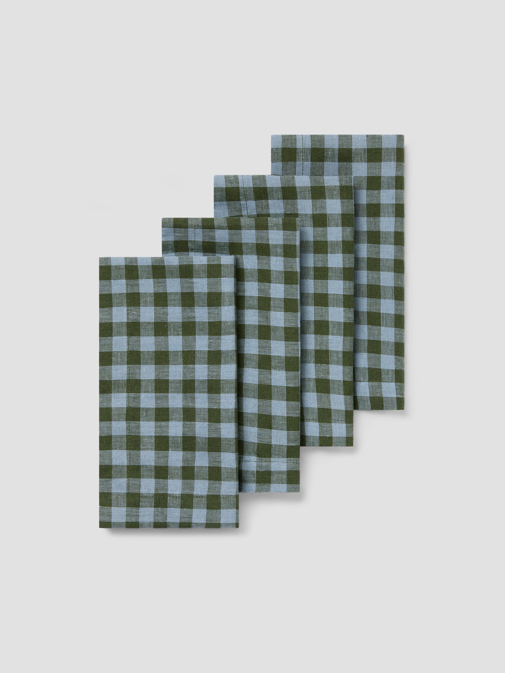 Fern Green & Dusk Blue Color Drenched Gingham Linen Blend Napkins Set of 4