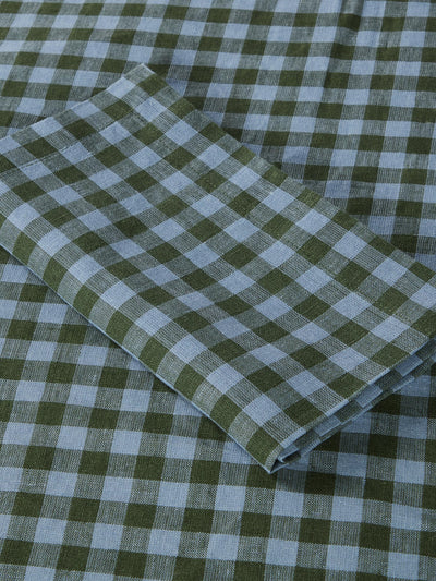 Fern Green & Dusk Blue Color Drenched Gingham Linen Blend Napkins Set of 4