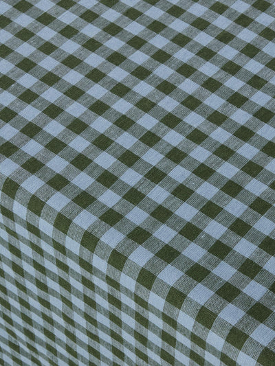 Fern Green & Dusk Blue Color Drenched Gingham Linen Blend Tablecloth - alternate image