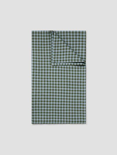 Fern Green & Dusk Blue Color Drenched Gingham Linen Blend Tablecloth