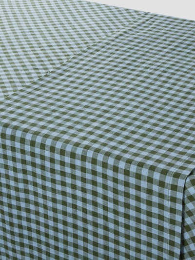 Fern Green & Dusk Blue Color Drenched Gingham Linen Blend Table Runner - alternate image
