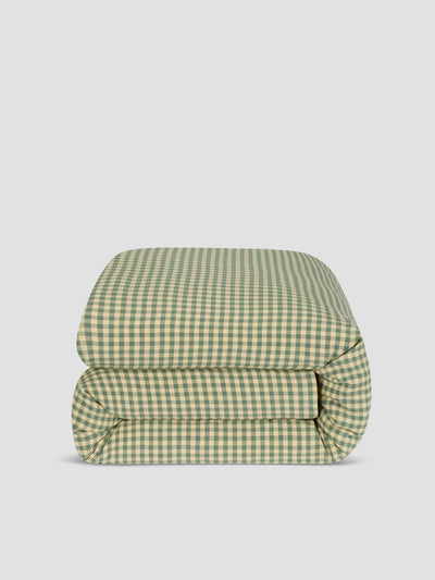 Elm Green & Butter Yellow Color Drenched Gingham Linen Blend Duvet Cover