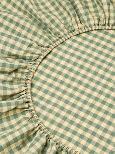 Elm Green & Butter Yellow Color Drenched Gingham Linen Blend Fitted Sheet