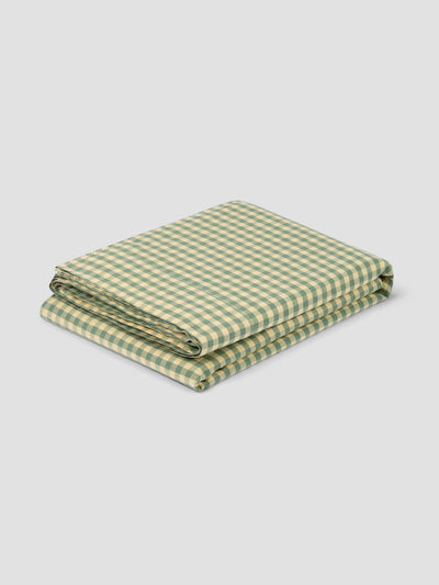 Elm Green & Butter Yellow Color Drenched Gingham Linen Blend Flat Sheet